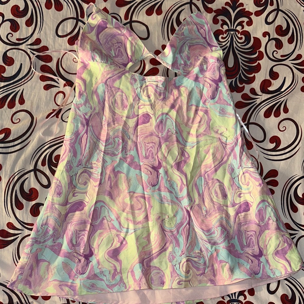 Zara Pastel Swirl Silk Mini Dress